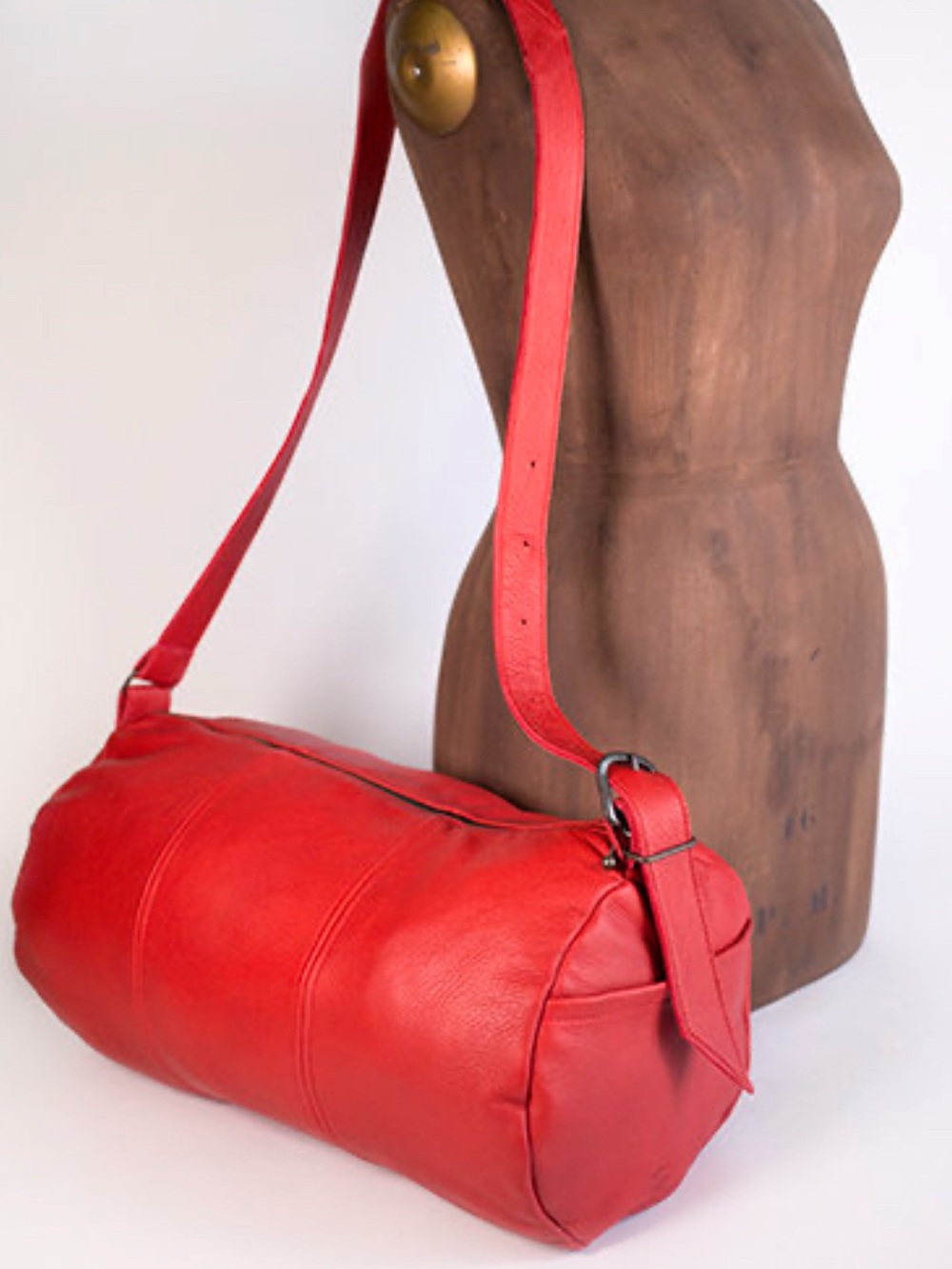 Women's Red Leather Duffel Crossbody Travel Bag
